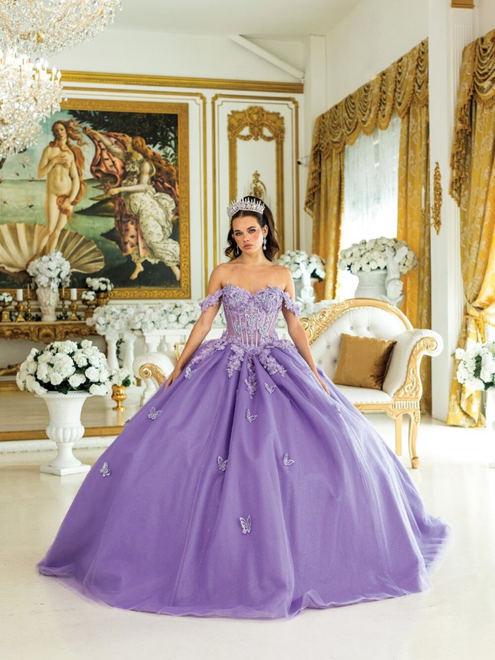 NEW LILAC Tulle & Embroidered Off Shoulder Quinceanera Ball Gown 1826